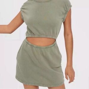 Aerie offline weekend fleece cutout mini dress green